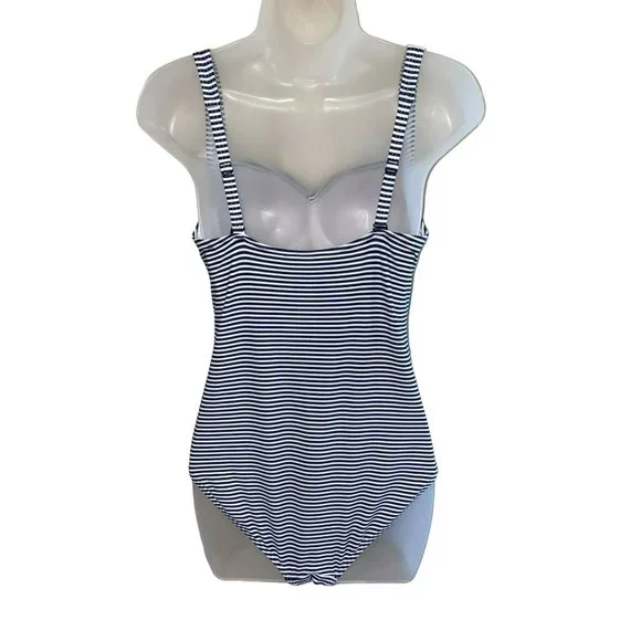 One Piece Niptuck Striped Swimsuit: Navy & White Nautical Beach Coastal Size 10 - Picture 5 of 12